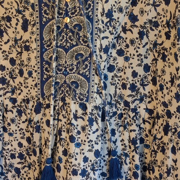 Vera Moda Curve, Cotton Dress in Blue & White Chintz. Sz 14 Relaxing, natural - Picture 4 of 4